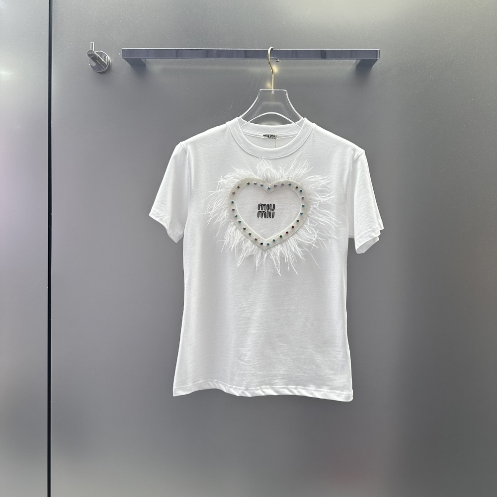 Miu Miu Women's Fashion Casual Letter Embroidered Love Pattern Short Sleeve T-Sh